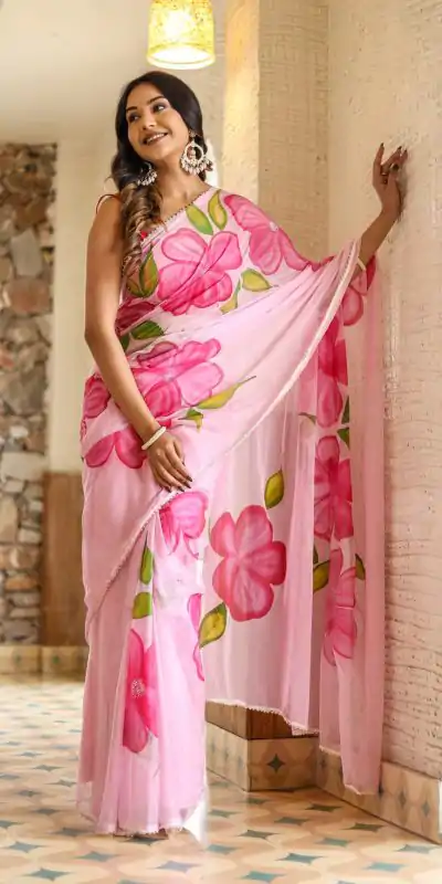 SC 409 Pink Color Pure Soft Georgette Silk All Over Saree Casual, Wedding, Festive, Events . Expected Delivery  4-6 Working Days @1599/- only                                                                                                                                           | Embroidered Sarees, Bollywood Sarees, Creative Sarees, Designer Sarees, Ethnic Saree, Modern Digital sarees, Party Wear Sarees, Sarees