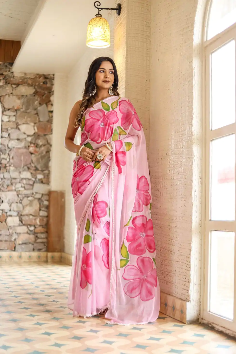 SC 409 Pink Color Pure Soft Georgette Silk All Over Saree Casual, Wedding, Festive, Events . Expected Delivery  4-6 Working Days @1599/- only                                                                                                                                           | Embroidered Sarees, Bollywood Sarees, Creative Sarees, Designer Sarees, Ethnic Saree, Modern Digital sarees, Party Wear Sarees, Sarees