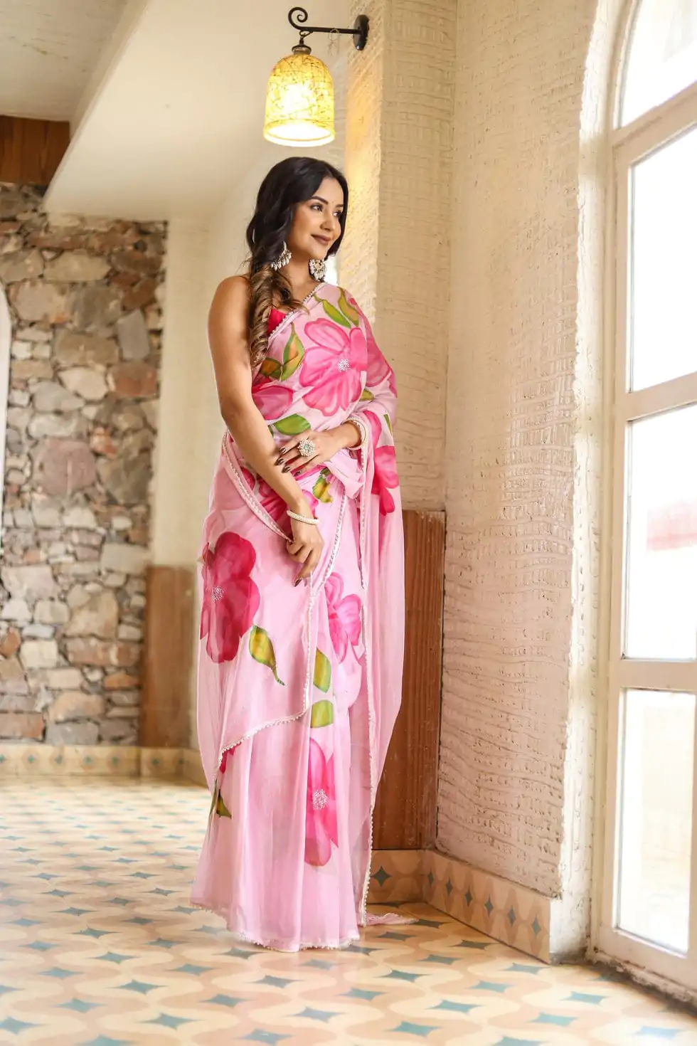 SC 409 Pink Color Pure Soft Georgette Silk All Over Saree Casual, Wedding, Festive, Events . Expected Delivery  4-6 Working Days @1599/- only                                                                                                                                           | Embroidered Sarees, Bollywood Sarees, Creative Sarees, Designer Sarees, Ethnic Saree, Modern Digital sarees, Party Wear Sarees, Sarees