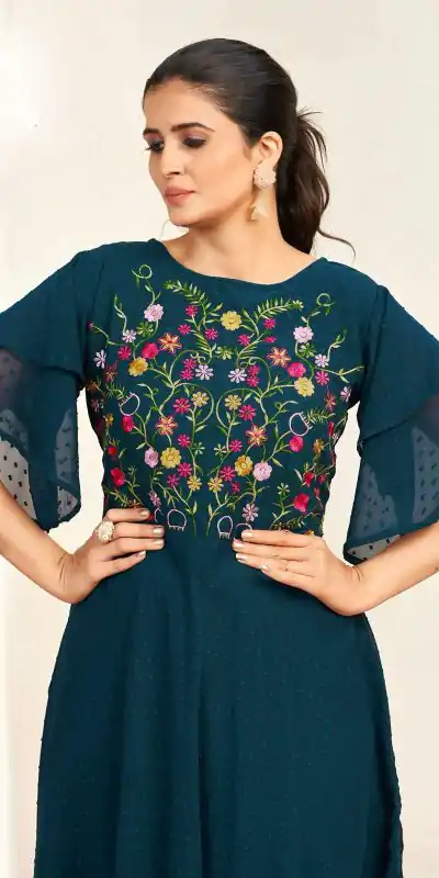 INLI Sensations Navy Blue Color Georgette Butti Embroidery Thread Work Gown , Wedding, Party, Festive, Events Etc. Expected Delivery 4-6 Working Days @1549/ | Bollywood Gowns, Creative Gowns, Designer Gowns, Embroidered Gowns, Gowns, Party Wear Gowns