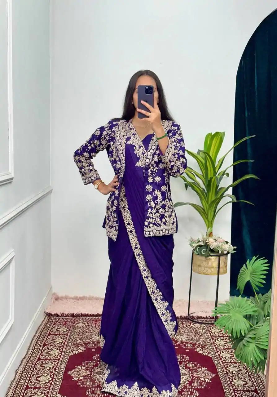 ST 1054 Royal blue Color Chinon Work On Koti With Lace Border Saree Casual, Wedding, Festive, Events . Expected Delivery  4-6 Working Days @2199/- only                                                                                                                                           | Embroidered Sarees, Bollywood Sarees, Creative Sarees, Designer Sarees, Ethnic Saree, Modern Digital sarees, Party Wear Sarees, Sarees