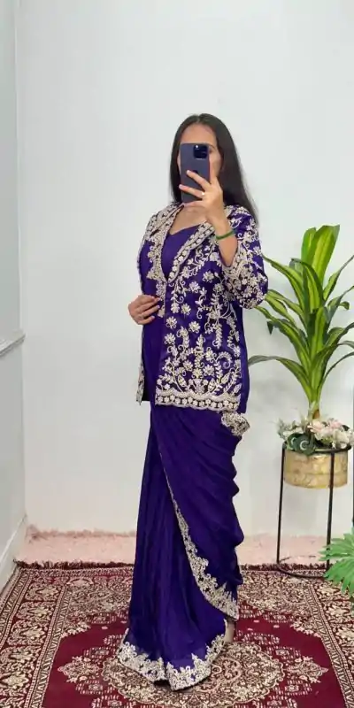 ST 1054 Royal blue Color Chinon Work On Koti With Lace Border Saree Casual, Wedding, Festive, Events . Expected Delivery  4-6 Working Days @2199/- only                                                                                                                                           | Embroidered Sarees, Bollywood Sarees, Creative Sarees, Designer Sarees, Ethnic Saree, Modern Digital sarees, Party Wear Sarees, Sarees