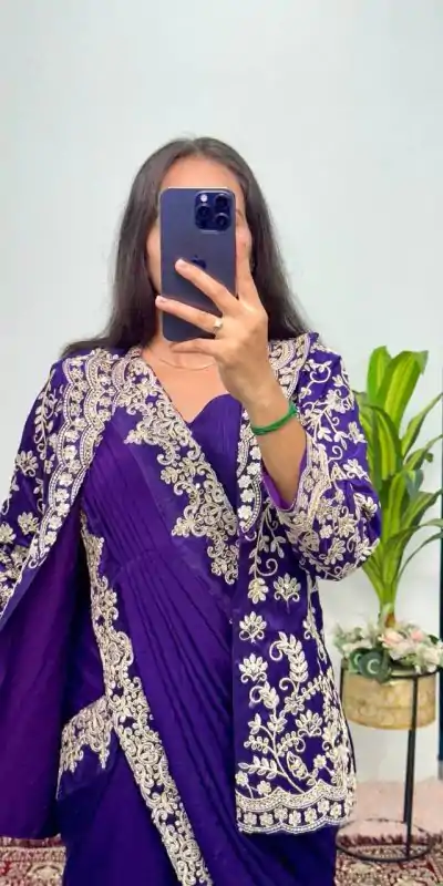 ST 1054 Royal blue Color Chinon Work On Koti With Lace Border Saree Casual, Wedding, Festive, Events . Expected Delivery  4-6 Working Days @2199/- only                                                                                                                                           | Embroidered Sarees, Bollywood Sarees, Creative Sarees, Designer Sarees, Ethnic Saree, Modern Digital sarees, Party Wear Sarees, Sarees