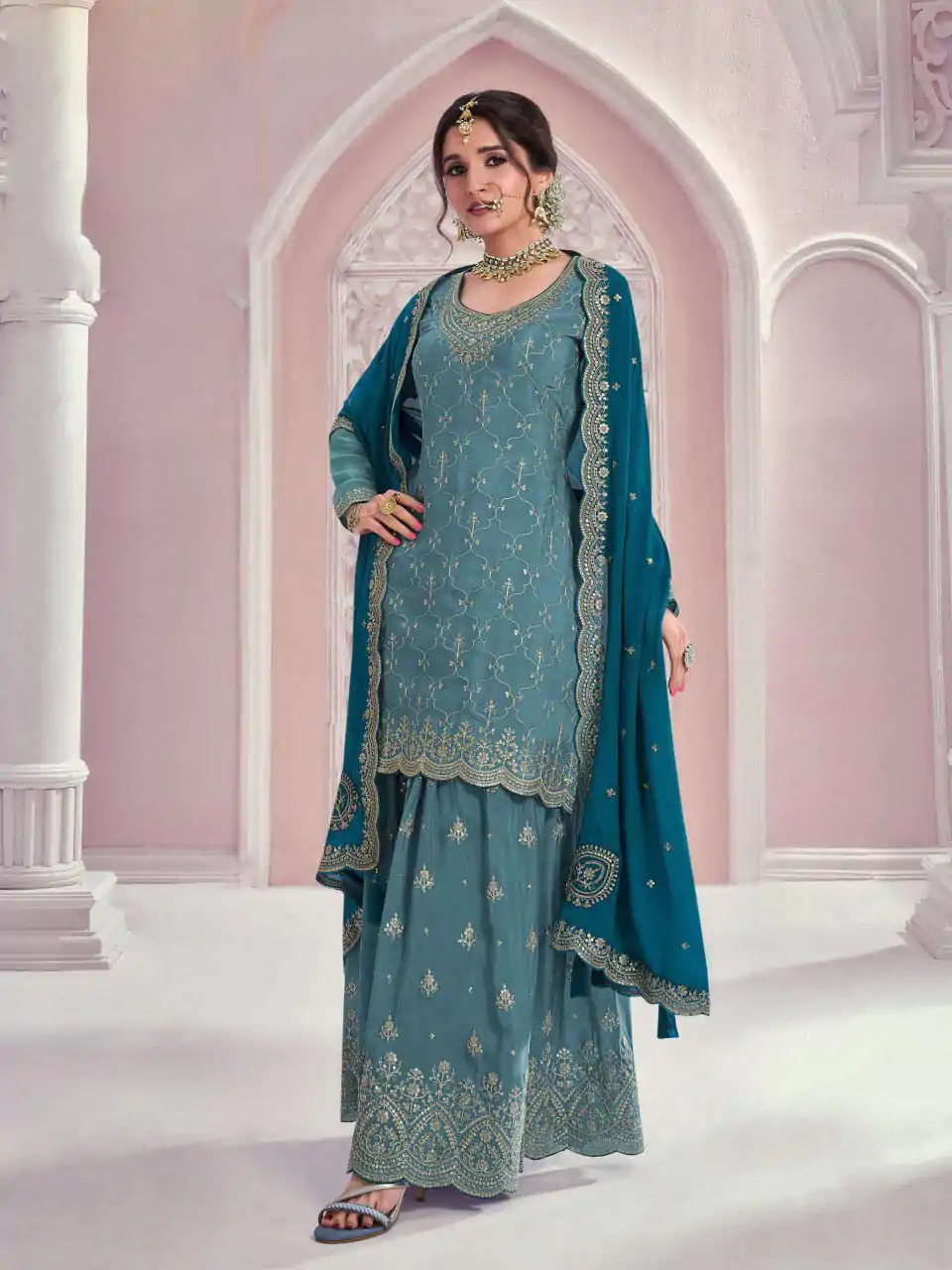 FC 69541 Blue Color Chinon Multi Coding Work Salwar Suit Casual, Wedding, Party, Festive, Events Etc.4-6 Working Days@ 2749/-only | Casual Suits, Jump Suits, Creative suits, Designer Suits, Palazzo Suits, Party Wear Suits, Patiala Suits, Salwar suit, Straight Suits
