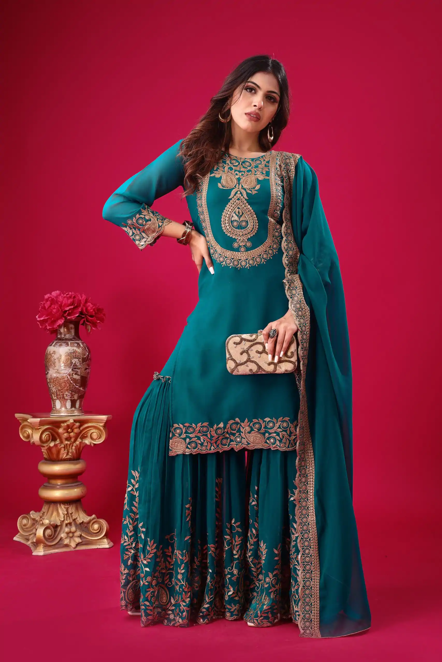 SRK 5242 Blue Faux Georgette Embroidery Sequence Work Salwar Suit  Casual, Wedding, Party, Festive, Events Etc.4-6 Working Days@ 2099/-only | Casual Suits, Jump Suits, Creative suits, Designer Suits, Palazzo Suits, Party Wear Suits, Patiala Suits, Salwar suit, Straight Suits