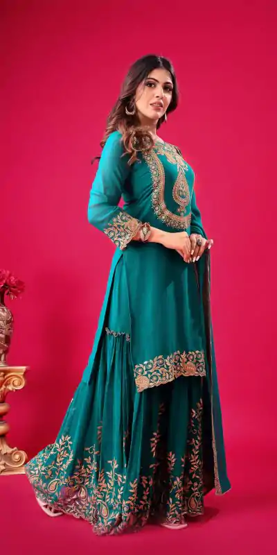 SRK 5242 Blue Faux Georgette Embroidery Sequence Work Salwar Suit  Casual, Wedding, Party, Festive, Events Etc.4-6 Working Days@ 2099/-only | Casual Suits, Jump Suits, Creative suits, Designer Suits, Palazzo Suits, Party Wear Suits, Patiala Suits, Salwar suit, Straight Suits
