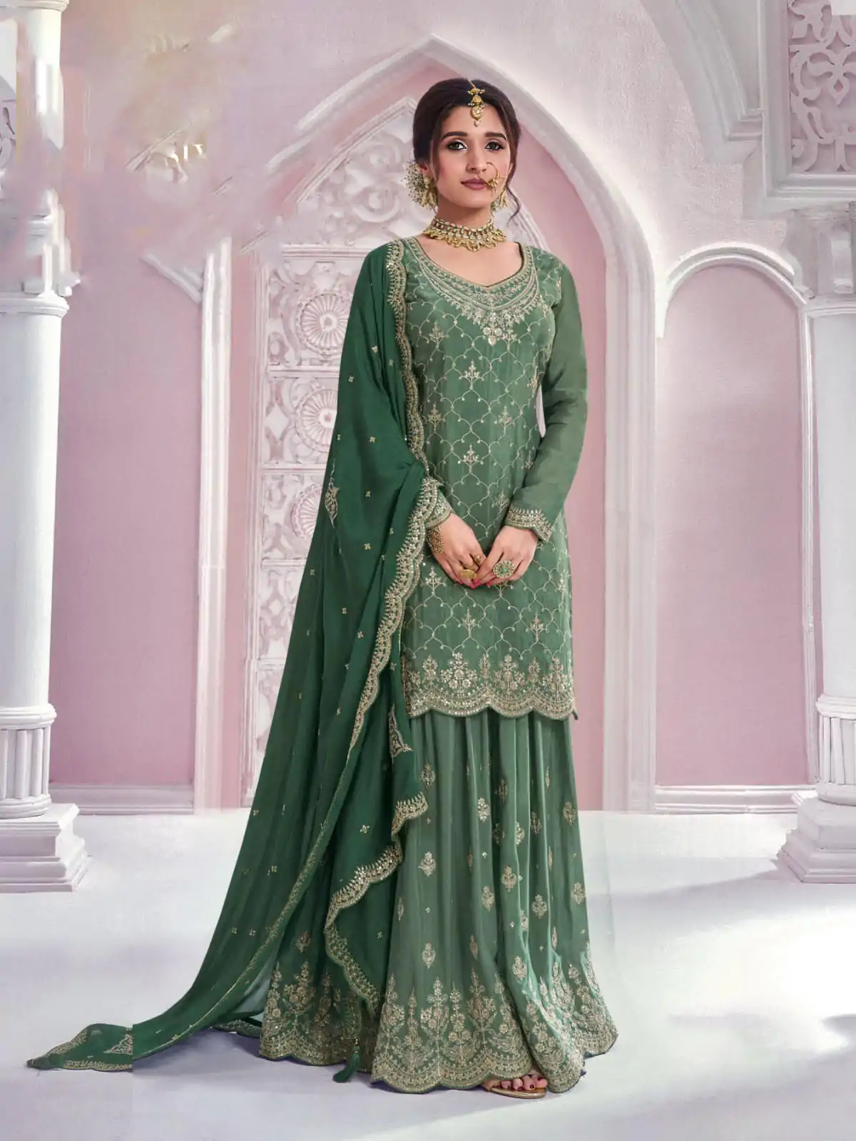 FC 69541 Green Color Chinon Multi Coding Work Salwar Suit Casual, Wedding, Party, Festive, Events Etc.4-6 Working Days@ 2749/-only | Casual Suits, Jump Suits, Creative suits, Designer Suits, Palazzo Suits, Party Wear Suits, Patiala Suits, Salwar suit, Straight Suits