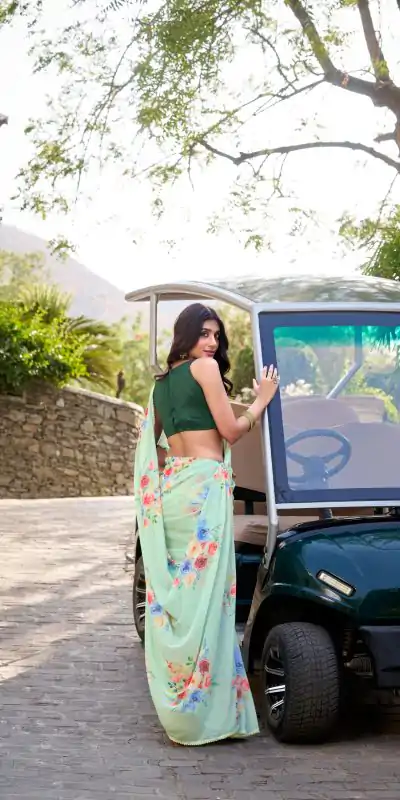 YNF 7041 Light Pista Color Weightless Marble Floral Printed Saree Casual, Wedding, Festive, Events . Expected Delivery  4-6 Working Days @1549/- only                                                                                                                                           | Embroidered Sarees, Bollywood Sarees, Creative Sarees, Designer Sarees, Ethnic Saree, Modern Digital sarees, Party Wear Sarees, Sarees