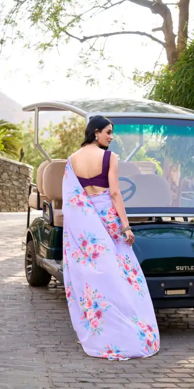 YNF 7041 Light Purple Color Weightless Marble Floral Printed Saree Casual, Wedding, Festive, Events . Expected Delivery  4-6 Working Days @1549/- only                                                                                                                                           | Embroidered Sarees, Bollywood Sarees, Creative Sarees, Designer Sarees, Ethnic Saree, Modern Digital sarees, Party Wear Sarees, Sarees