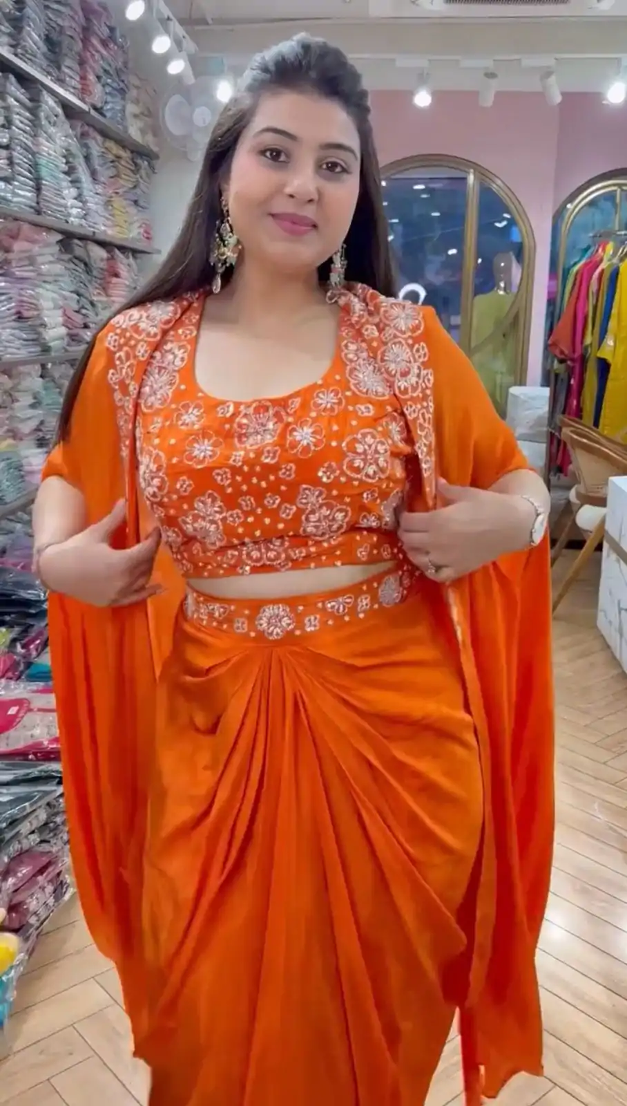 RTC 5859 Orange Color Satin Silk Thread With Sequence Dhoti Suit Casual, Wedding, Festive, Events. Expected Delivery  4-6 Working Days @1999/- only      | Casual Suits, Jump Suits, Creative suits, Designer Suits, Palazzo Suits, Party Wear Suits, Patiala Suits, Salwar suit, Straight Suits
