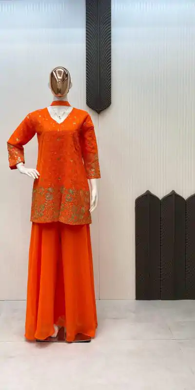 LG 1925 Orange Color georgette Sequence Embroidery Work Salwar Suit Casual, Wedding, Party, Festive, Events Etc.4-6 Working Days@ 1999/-only | Casual Suits, Jump Suits, Creative suits, Designer Suits, Palazzo Suits, Party Wear Suits, Patiala Suits, Salwar suit, Straight Suits