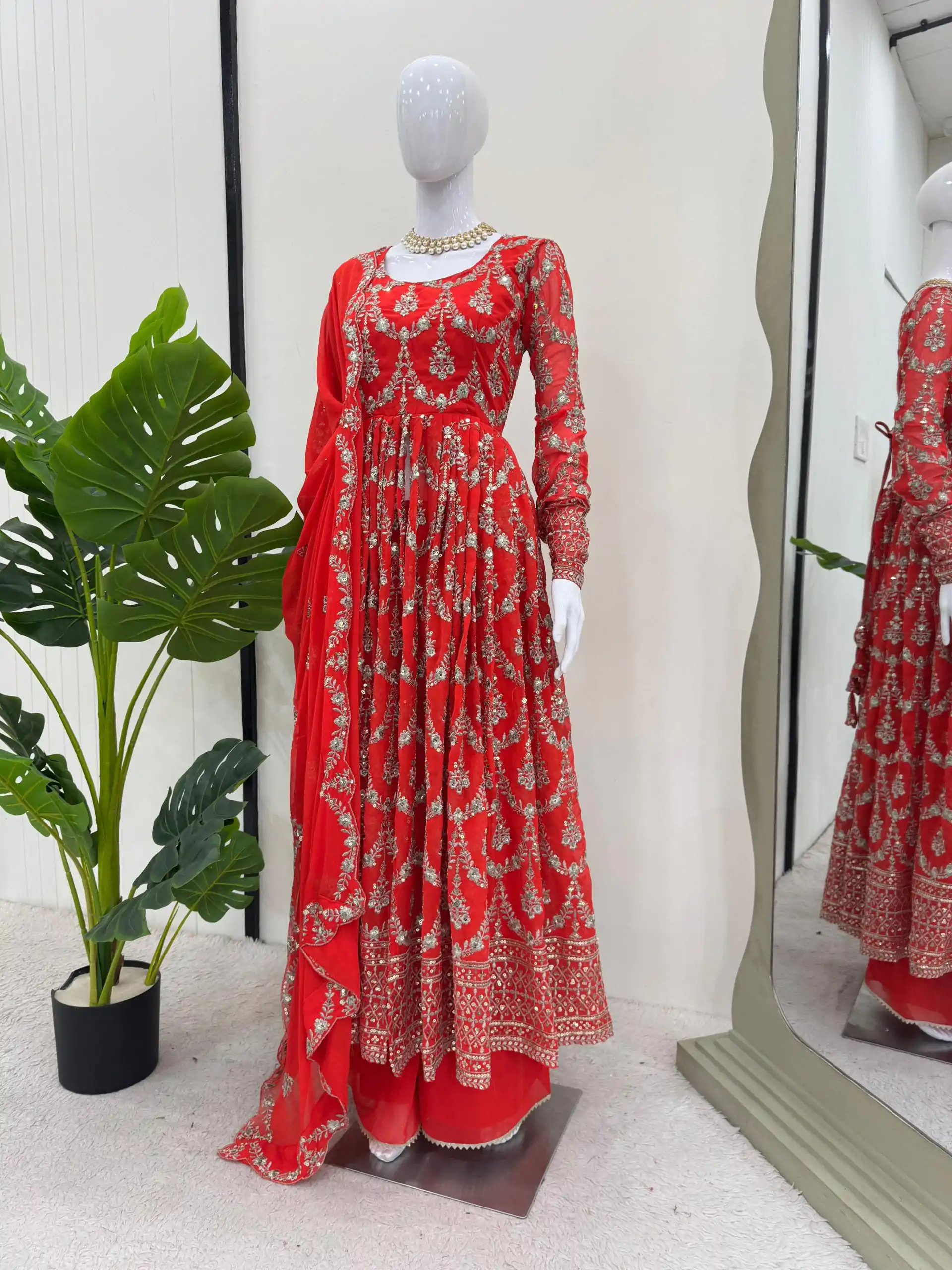 RTC 5806 Red Color Georgette Thread Sequence Work Salwar Suit Casual, Wedding, Festive, Events . Expected Delivery  4-6 Working Days @2249/- only      | Casual Suits, Jump Suits, Creative suits, Designer Suits, Palazzo Suits, Party Wear Suits, Patiala Suits, Salwar suit, Straight Suits