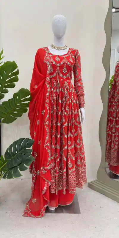 RTC 5806 Red Color Georgette Thread Sequence Work Salwar Suit Casual, Wedding, Festive, Events . Expected Delivery  4-6 Working Days @2249/- only      | Casual Suits, Jump Suits, Creative suits, Designer Suits, Palazzo Suits, Party Wear Suits, Patiala Suits, Salwar suit, Straight Suits