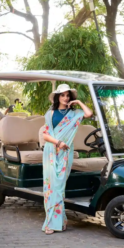 YNF 7041 Sky blue Color Weightless Marble Floral Printed Saree Casual, Wedding, Festive, Events . Expected Delivery  4-6 Working Days @1549/- only                                                                                                                                         | Embroidered Sarees, Bollywood Sarees, Creative Sarees, Designer Sarees, Ethnic Saree, Modern Digital sarees, Party Wear Sarees, Sarees