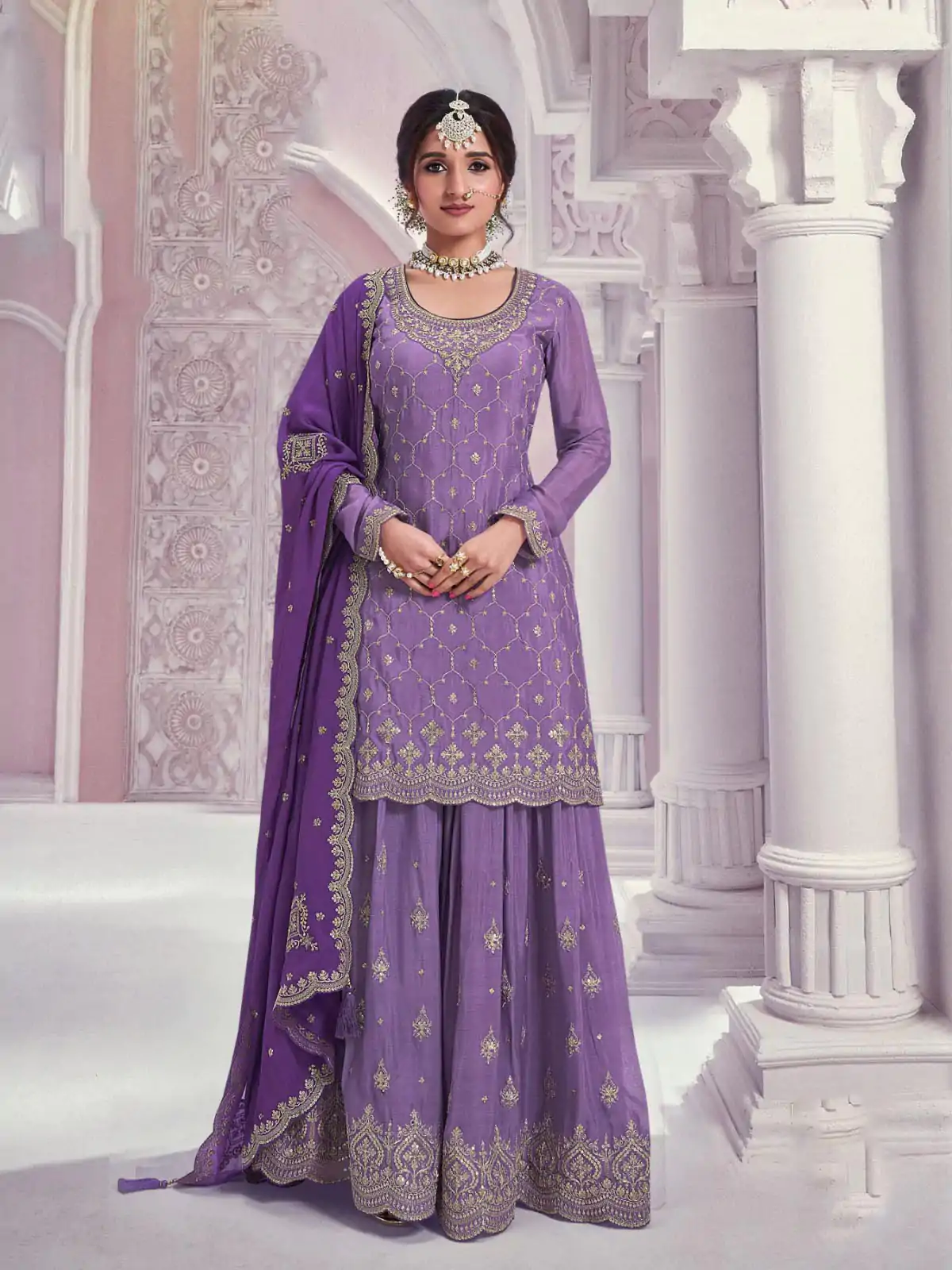 FC 69541 Violet Color Chinon Multi Coding Work Salwar Suit Casual, Wedding, Party, Festive, Events Etc.4-6 Working Days@ 2749/-only | Casual Suits, Jump Suits, Creative suits, Designer Suits, Palazzo Suits, Party Wear Suits, Patiala Suits, Salwar suit, Straight Suits