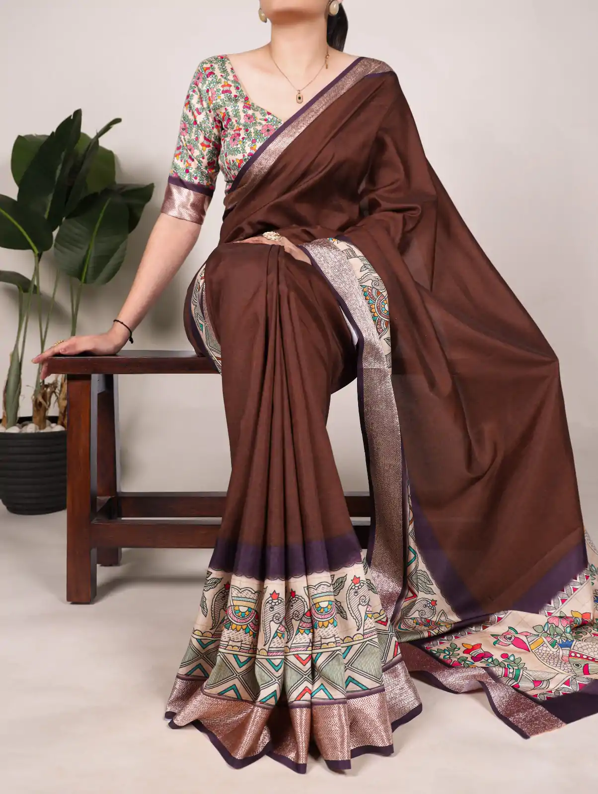 YNF 7022 Coffee Color Tussar Silk With Viscose Border Printed Saree Saree Casual, Wedding, Festive, Events . Expected Delivery  4-6 Working Days @1699/- only                                                                                                                                             | Embroidered Sarees, Bollywood Sarees, Creative Sarees, Designer Sarees, Ethnic Saree, Modern Digital sarees, Party Wear Sarees, Sarees