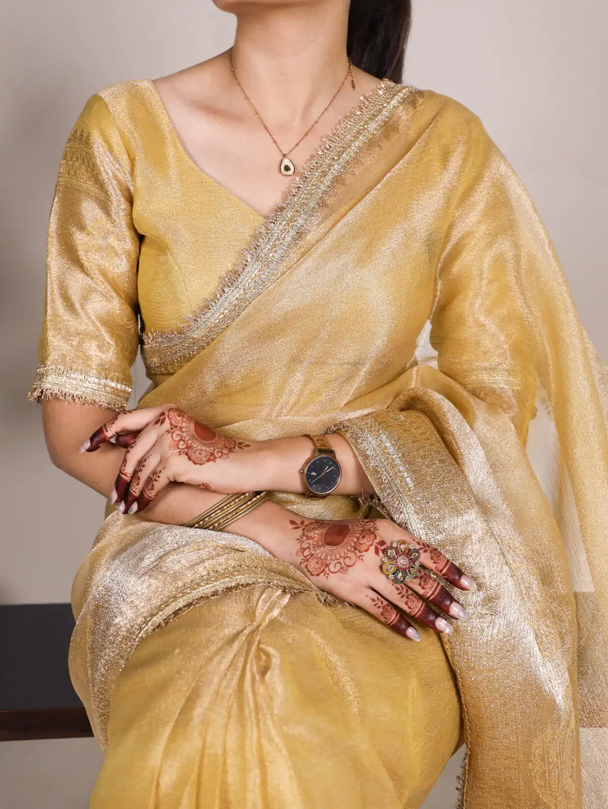 YNF 7114 Gold Color Tissue Shimmer Zari Weaving Work Saree Casual, Wedding, Festive, Events . Expected Delivery  4-6 Working Days @1699/- only                                                                                                                   | Embroidered Sarees, Bollywood Sarees, Creative Sarees, Designer Sarees, Ethnic Saree, Modern Digital sarees, Party Wear Sarees, Sarees