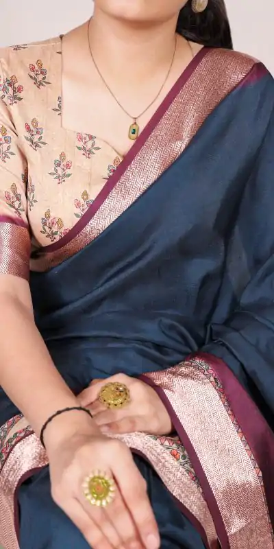 YNF 7022 Navy Blue Color Tussar Silk With Viscose Border Printed Saree Saree Casual, Wedding, Festive, Events . Expected Delivery  4-6 Working Days @1699/-                                                                                                                                            | Embroidered Sarees, Bollywood Sarees, Creative Sarees, Designer Sarees, Ethnic Saree, Modern Digital sarees, Party Wear Sarees, Sarees