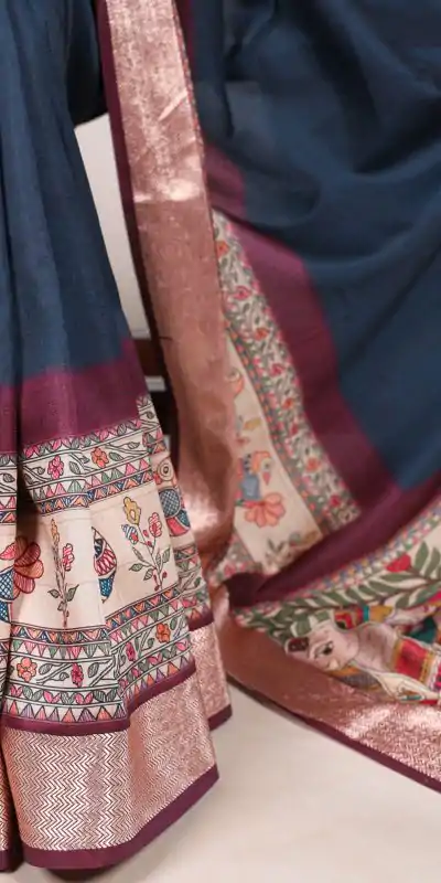 YNF 7022 Navy Blue Color Tussar Silk With Viscose Border Printed Saree Saree Casual, Wedding, Festive, Events . Expected Delivery  4-6 Working Days @1699/-                                                                                                                                            | Embroidered Sarees, Bollywood Sarees, Creative Sarees, Designer Sarees, Ethnic Saree, Modern Digital sarees, Party Wear Sarees, Sarees