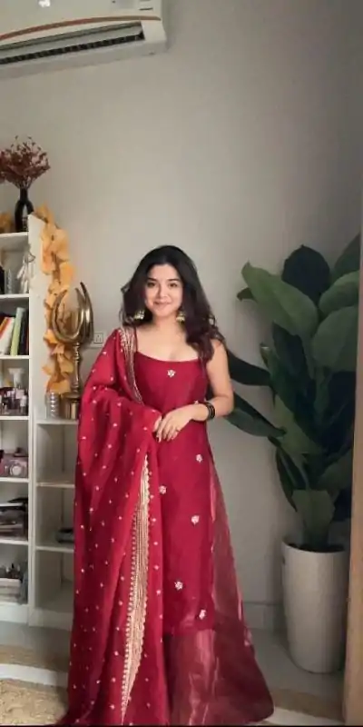 RTC 5854 Red Color Jimi Choo Thread with Sequence Salwar Suit Casual, Wedding, Festive, Events . Expected Delivery  4-6 Working Days @1899/- only      | Casual Suits, Jump Suits, Creative suits, Designer Suits, Palazzo Suits, Party Wear Suits, Patiala Suits, Salwar suit, Straight Suits