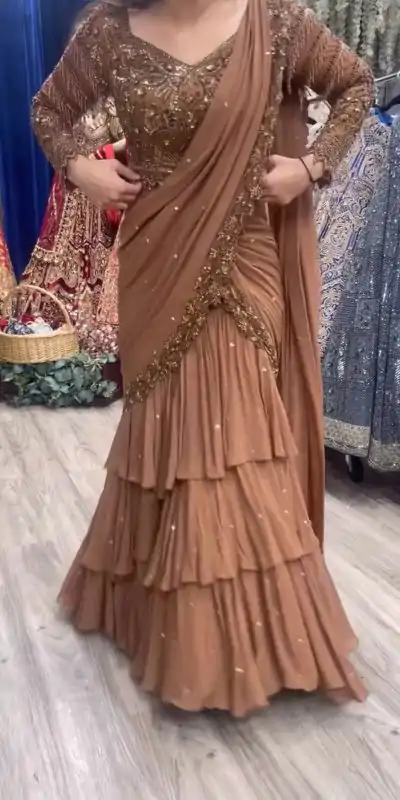 RTC 6489 Light Brown Color Georgette Thread With Sequence Lehenga Choli Casual, Wedding, Festival, Events, Expected, Delivery 4-5 Working Days @2399 | Creative Lehenga, Bollywood Lehenga, Designer Lehenga, Embroidered Lehenga, Lehenga, Party Wear Lehenga