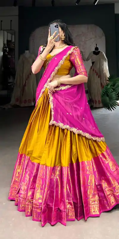 LNB 2032 Mustad Color Narayan Pattu Zari Weaving Work Lehenga Choli Casual, Wedding, Party, Festive, Events Etc.4-6 Working Days@ 1999/-only | Creative Lehenga, Bollywood Lehenga, Designer Lehenga, Embroidered Lehenga, Lehenga, Party Wear Lehenga