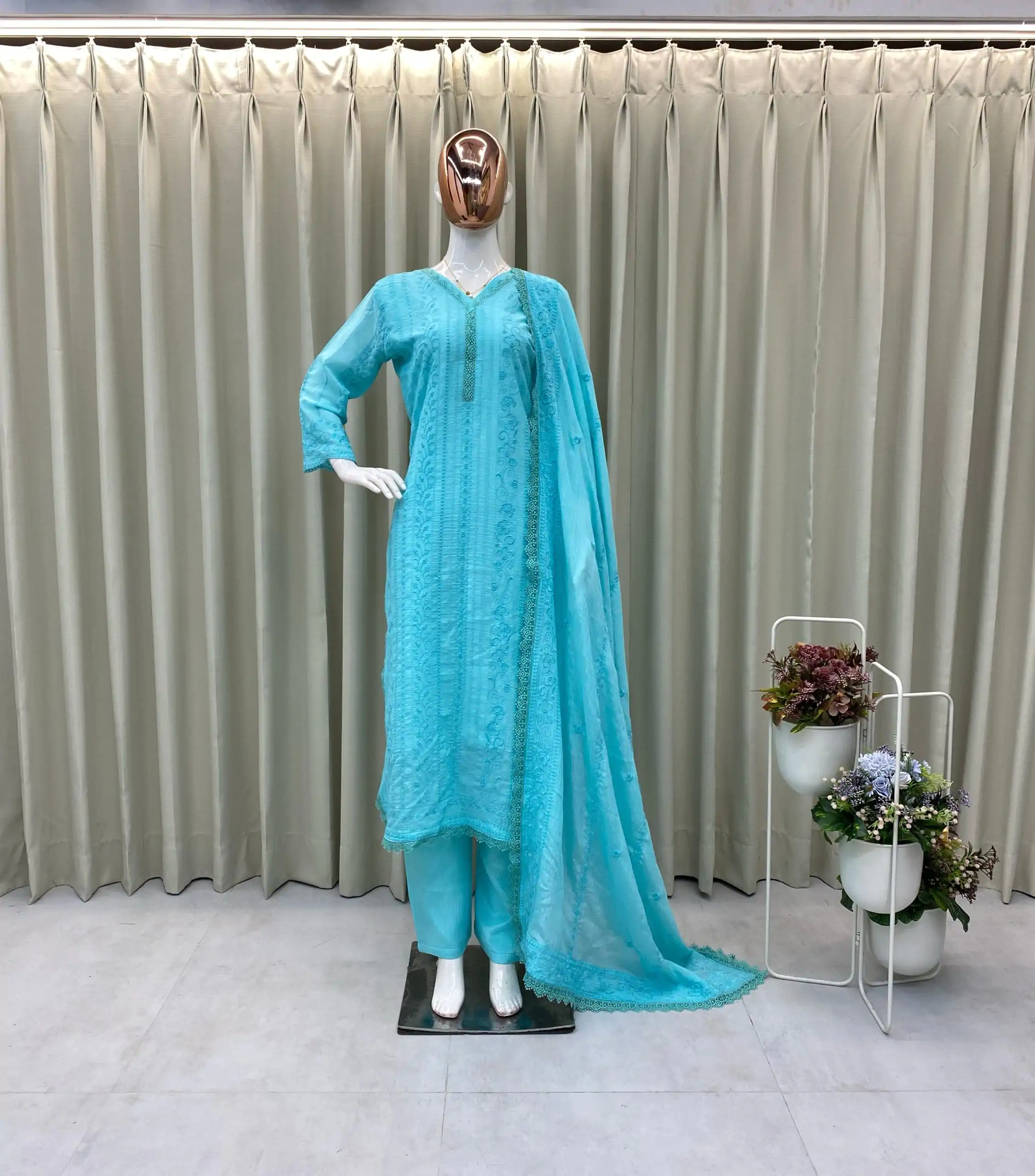  BE 322 Blue Color Chinon Cotton Thread Embroidery Work Salwar Suit Casual, Wedding, Party, Festive, Events Etc.4-6 Working Days@ 2099/-only | Casual Suits, Jump Suits, Creative suits, Designer Suits, Palazzo Suits, Party Wear Suits, Patiala Suits, Salwar suit, Straight Suits