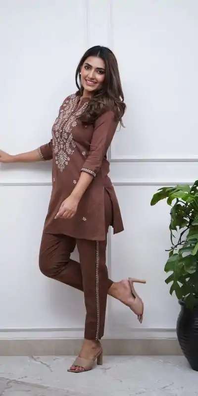 BE 340 Brown Color Rayon Embroidery Work Salwar Suit Casual, Wedding, Festive, Events . Expected Delivery  4-6 Working Days @1649/- only      | Casual Suits, Jump Suits, Creative suits, Designer Suits, Palazzo Suits, Party Wear Suits, Patiala Suits, Salwar suit, Straight Suits