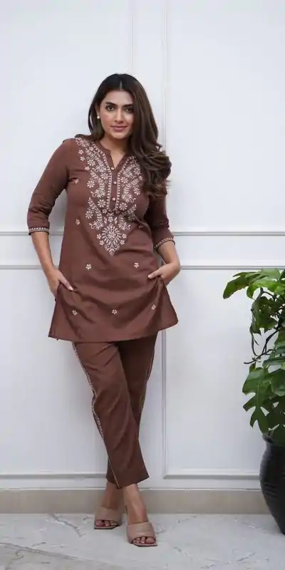 BE 340 Brown Color Rayon Embroidery Work Salwar Suit Casual, Wedding, Festive, Events . Expected Delivery  4-6 Working Days @1649/- only      | Casual Suits, Jump Suits, Creative suits, Designer Suits, Palazzo Suits, Party Wear Suits, Patiala Suits, Salwar suit, Straight Suits