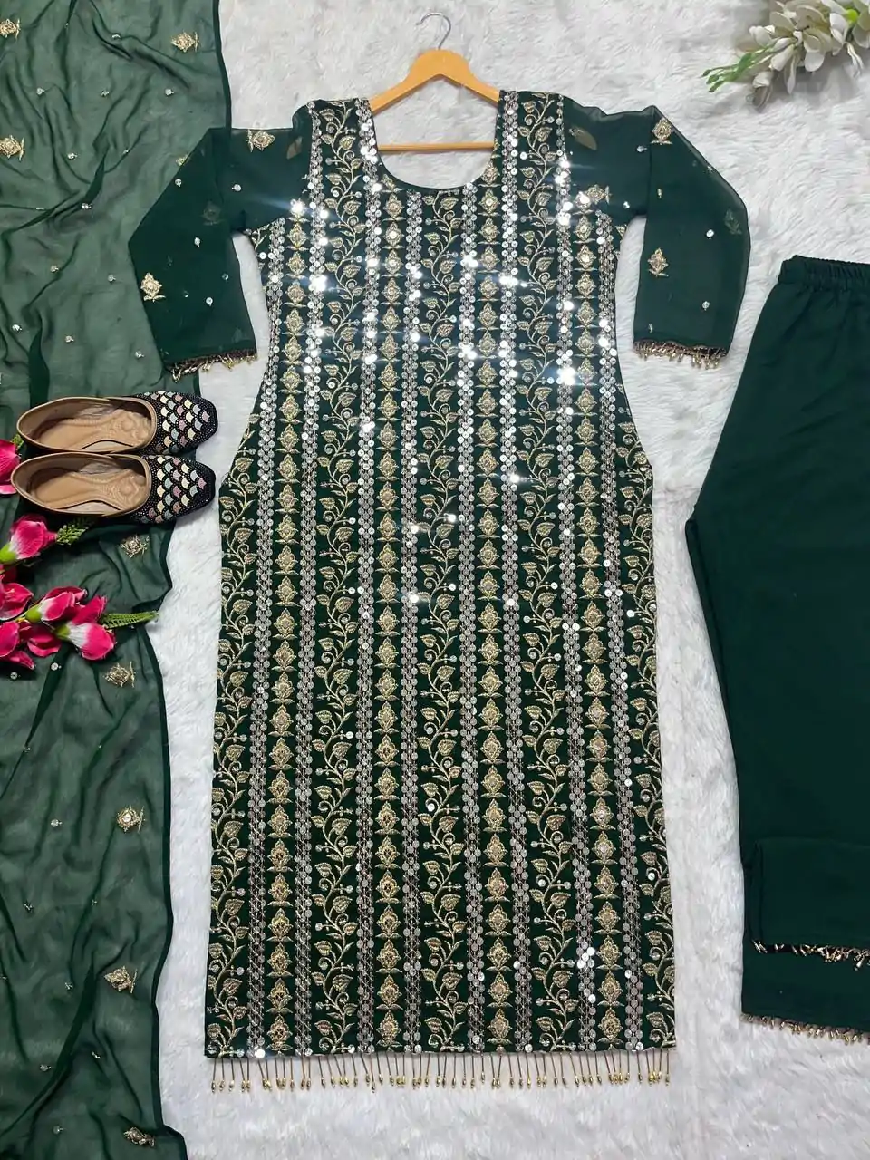 ND 5001 Green Color Chinon Silk With Embroidery Work Salwar Suit Casual, Wedding, Party, Festive, Events Etc.4-6 Working Days@ 1899/-only | Casual Suits, Jump Suits, Creative suits, Designer Suits, Palazzo Suits, Party Wear Suits, Patiala Suits, Salwar suit, Straight Suits