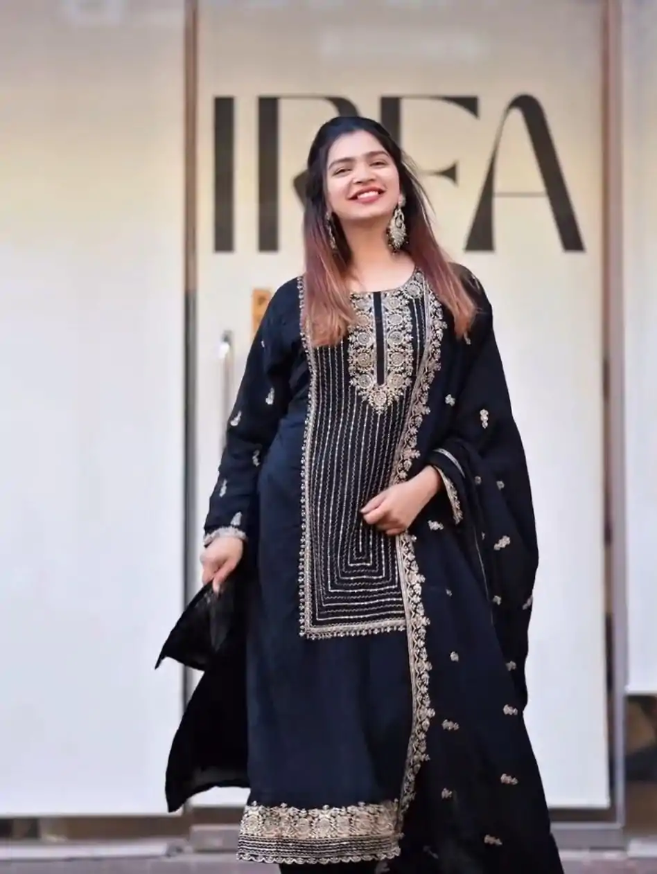 VLM 268 Black Color Georgette With Embroidery Work Salwar Suit Casual, Wedding, Festive, Events . Expected Delivery  4-6 Working Days @2099/- only      | Casual Suits, Jump Suits, Creative suits, Designer Suits, Palazzo Suits, Party Wear Suits, Patiala Suits, Salwar suit, Straight Suits