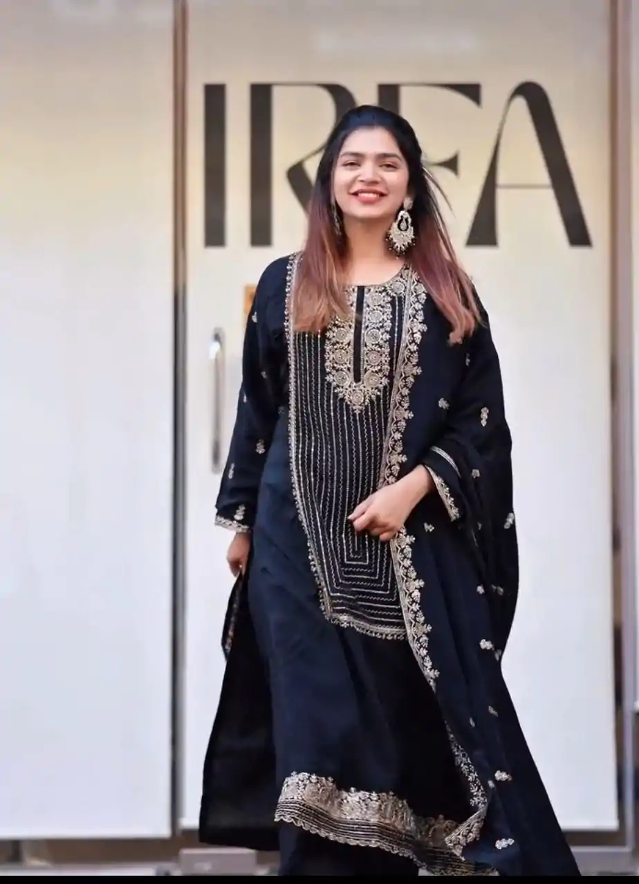 VLM 268 Black Color Georgette With Embroidery Work Salwar Suit Casual, Wedding, Festive, Events . Expected Delivery  4-6 Working Days @2099/- only      | Casual Suits, Jump Suits, Creative suits, Designer Suits, Palazzo Suits, Party Wear Suits, Patiala Suits, Salwar suit, Straight Suits