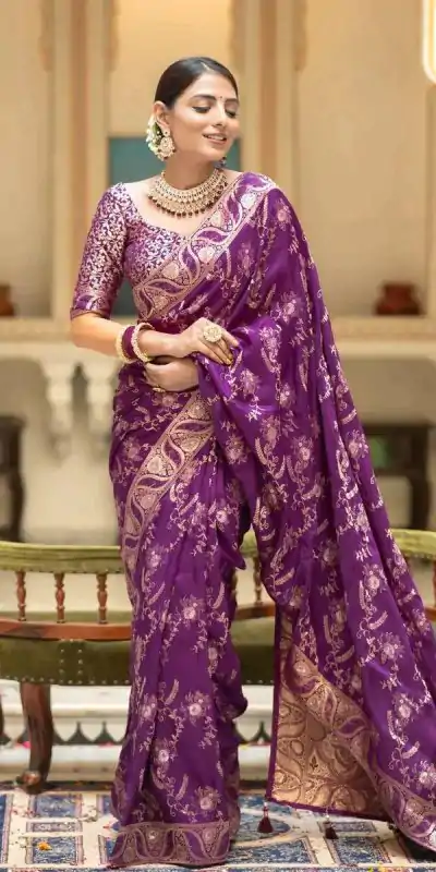 MB 494 Dark Purple Color Soft Litchi Silk All Over Weaving Saree Casual, Wedding, Festive, Events . Expected Delivery  4-6 Working Days @1199/- only                                                                                                                                             | Embroidered Sarees, Bollywood Sarees, Creative Sarees, Designer Sarees, Ethnic Saree, Modern Digital sarees, Party Wear Sarees, Sarees