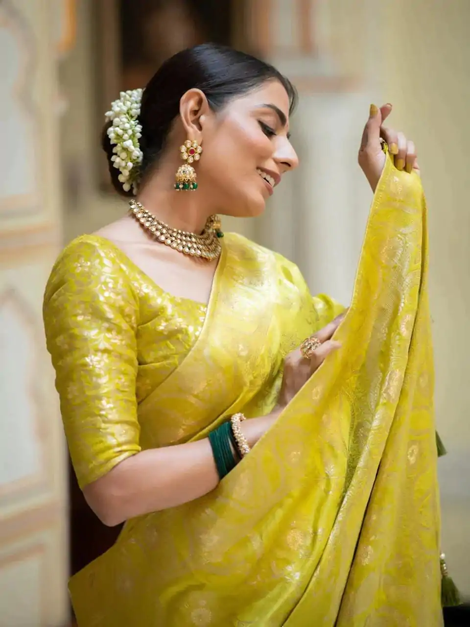 MB 494 Lemon Yellow Color Soft Litchi Silk All Over Weaving Saree Casual, Wedding, Festive, Events . Expected Delivery  4-6 Working Days @1199/- only                                                                                                                                             | Embroidered Sarees, Bollywood Sarees, Creative Sarees, Designer Sarees, Ethnic Saree, Modern Digital sarees, Party Wear Sarees, Sarees