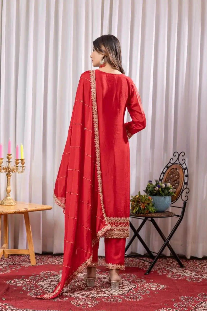 DC G89 Red Color Chinon Thread Sequence Work Salwar Suit Casual, Wedding, Festive, Events . Expected Delivery  4-6 Working Days @1999/- only      | Casual Suits, Jump Suits, Creative suits, Designer Suits, Palazzo Suits, Party Wear Suits, Patiala Suits, Salwar suit, Straight Suits