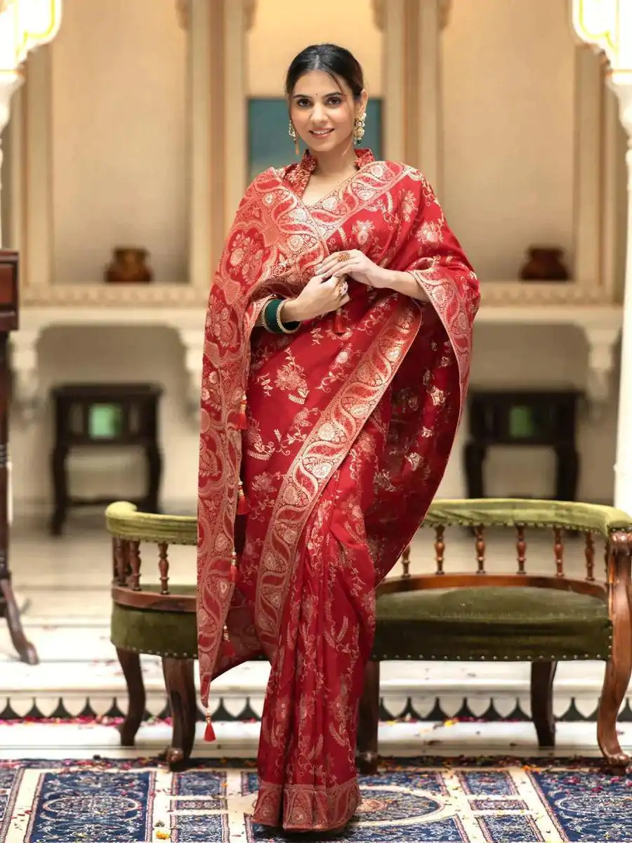 MB 494 Red Color Soft Litchi Silk All Over Weaving Saree Casual, Wedding, Festive, Events . Expected Delivery  4-6 Working Days @1199/- only                                                                                                                                             | Embroidered Sarees, Bollywood Sarees, Creative Sarees, Designer Sarees, Ethnic Saree, Modern Digital sarees, Party Wear Sarees, Sarees