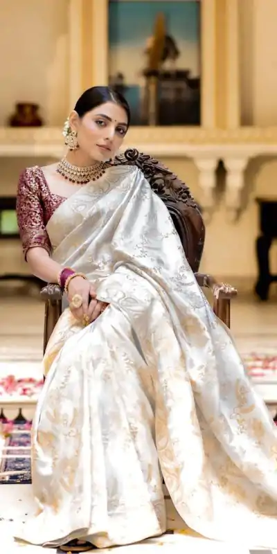 MB 494 White Color Soft Litchi Silk All Over Weaving Saree Casual, Wedding, Festive, Events . Expected Delivery  4-6 Working Days @1199/- only                                                                                                                                             | Embroidered Sarees, Bollywood Sarees, Creative Sarees, Designer Sarees, Ethnic Saree, Modern Digital sarees, Party Wear Sarees, Sarees