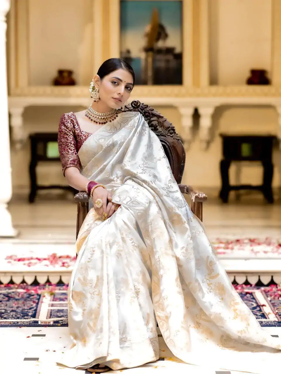 MB 494 White Color Soft Litchi Silk All Over Weaving Saree Casual, Wedding, Festive, Events . Expected Delivery  4-6 Working Days @1199/- only                                                                                                                                             | Embroidered Sarees, Bollywood Sarees, Creative Sarees, Designer Sarees, Ethnic Saree, Modern Digital sarees, Party Wear Sarees, Sarees