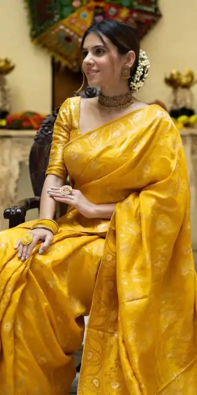 MB 494 Yellow Color Soft Litchi Silk All Over Weaving Saree Casual, Wedding, Festive, Events . Expected Delivery  4-6 Working Days @1199/- only                                                                                                                                             | Embroidered Sarees, Bollywood Sarees, Creative Sarees, Designer Sarees, Ethnic Saree, Modern Digital sarees, Party Wear Sarees, Sarees
