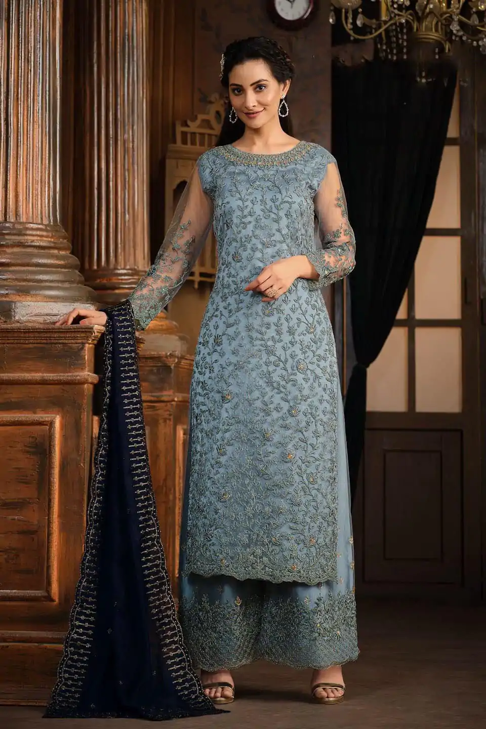 FC 5391 Blue Color Net With Coding Sequence Work Salwar Suit Casual, Wedding, Party, Festive, Events Etc.4-6 Working Days@ 2699/-only | Casual Suits, Jump Suits, Creative suits, Designer Suits, Palazzo Suits, Party Wear Suits, Patiala Suits, Salwar suit, Straight Suits