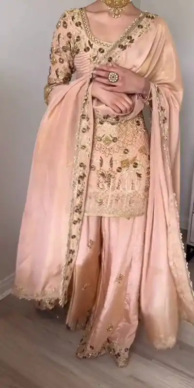 ZSR 3112 Peach Color Jalpari Cotton With Embroidery Sequence Salwar Suit Casual, Wedding, Party, Festive, Events Etc.4-6 Working Days@ 2099/-only | Casual Suits, Jump Suits, Creative suits, Designer Suits, Palazzo Suits, Party Wear Suits, Patiala Suits, Salwar suit, Straight Suits