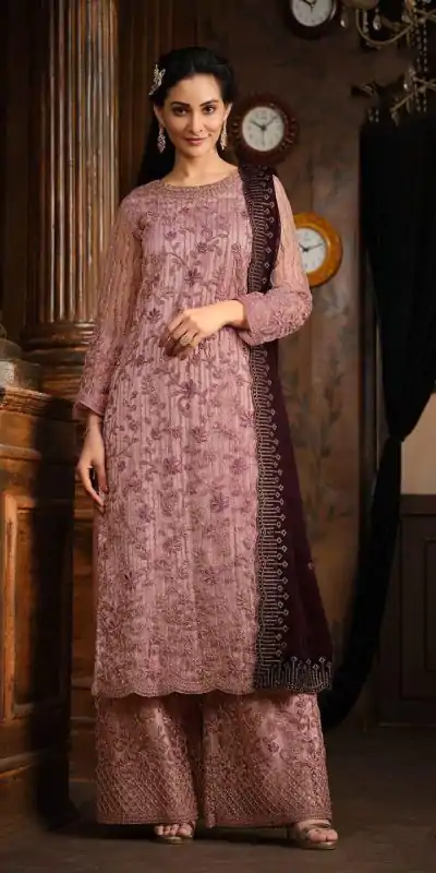 FC 5391 Pink Color Net With Coding Sequence Work Salwar Suit Casual, Wedding, Party, Festive, Events Etc.4-6 Working Days@ 2699/-only | Casual Suits, Jump Suits, Creative suits, Designer Suits, Palazzo Suits, Party Wear Suits, Patiala Suits, Salwar suit, Straight Suits