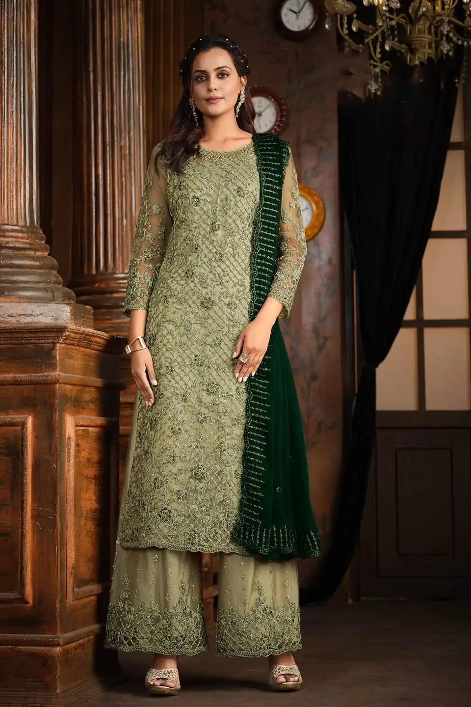 FC 5391 Pista Color Net With Coding Sequence Work Salwar Suit Casual, Wedding, Party, Festive, Events Etc.4-6 Working Days@ 2699/-only | Casual Suits, Jump Suits, Creative suits, Designer Suits, Palazzo Suits, Party Wear Suits, Patiala Suits, Salwar suit, Straight Suits