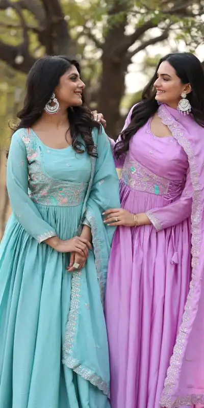 Ram 093 Purple Color Chinon Sequence With Thread Work Gown Casual, Wedding, Party, Festive, Events Etc.4-6 Working Days@ 2049/-only | Bollywood Gowns, Creative Gowns, Designer Gowns, Embroidered Gowns, Gowns, Party Wear Gowns