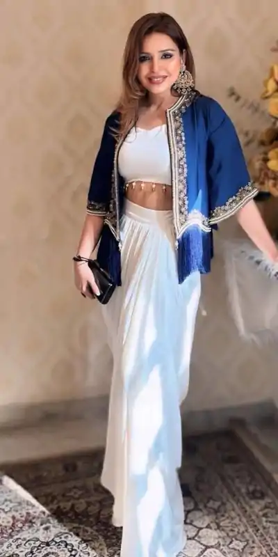 LG 1930 White Color Crape Silk Moti Lace On Blouse Dhoti Suit Casual, Wedding, Festive, Events . Expected Delivery  4-6 Working Days @2099/- only      | Casual Suits, Jump Suits, Creative suits, Designer Suits, Palazzo Suits, Party Wear Suits, Patiala Suits, Salwar suit, Straight Suits