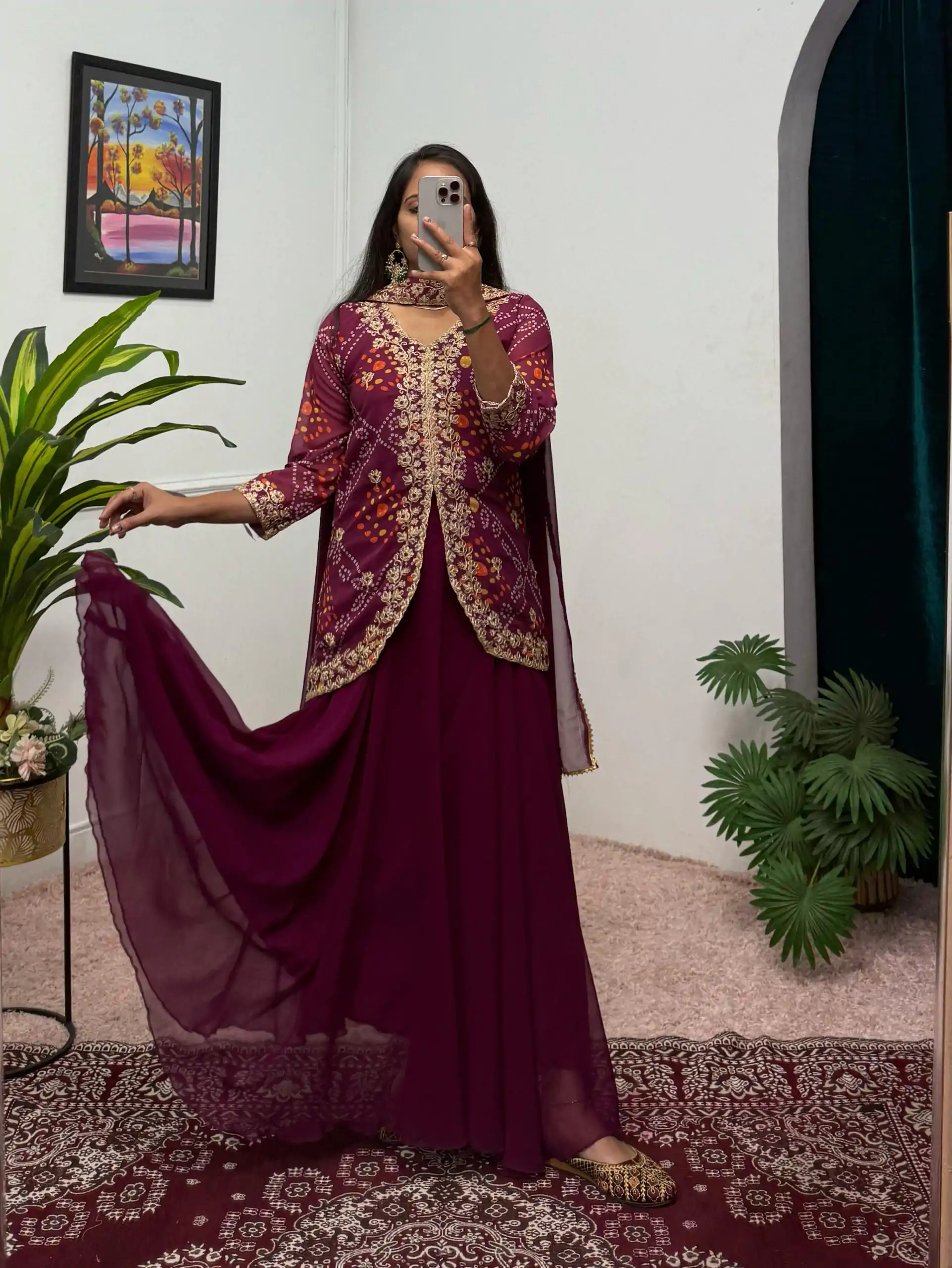 ST 1084 Wine Color Printed Faux Georgette Embroidery Work Salwar Suit Casual, Wedding, Party, Festive, Events Etc.4-6 Working Days@ 1949/-only | Casual Suits, Jump Suits, Creative suits, Designer Suits, Palazzo Suits, Party Wear Suits, Patiala Suits, Salwar suit, Straight Suits