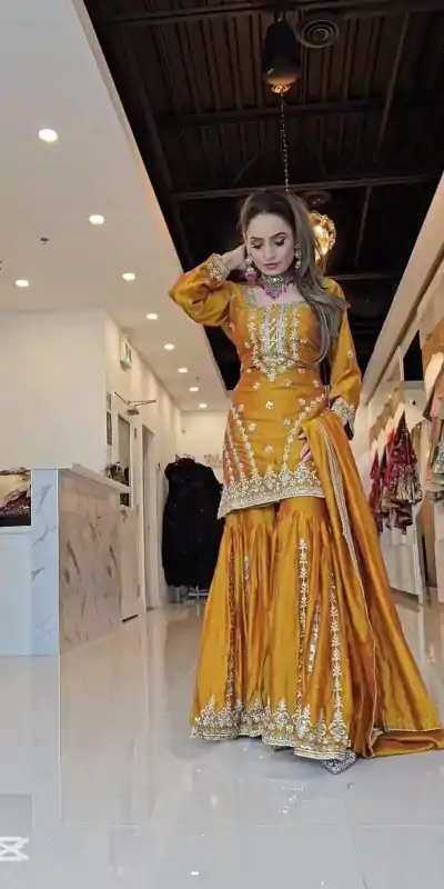 SRK 5248 Yellow Color Foix Georgette Beads With Sequence Salwar Suit Casual, Wedding, Party, Festive, Events Etc.4-6 Working Days@ 2149/-only | Casual Suits, Jump Suits, Creative suits, Designer Suits, Palazzo Suits, Party Wear Suits, Patiala Suits, Salwar suit, Straight Suits