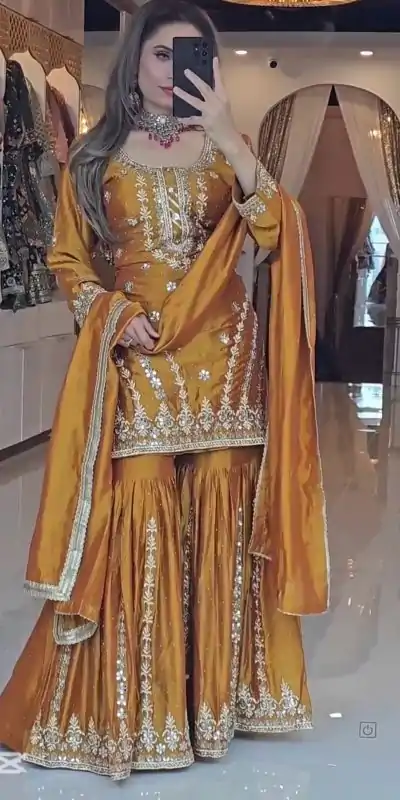 SRK 5248 Yellow Color Foix Georgette Beads With Sequence Salwar Suit Casual, Wedding, Party, Festive, Events Etc.4-6 Working Days@ 2149/-only | Casual Suits, Jump Suits, Creative suits, Designer Suits, Palazzo Suits, Party Wear Suits, Patiala Suits, Salwar suit, Straight Suits