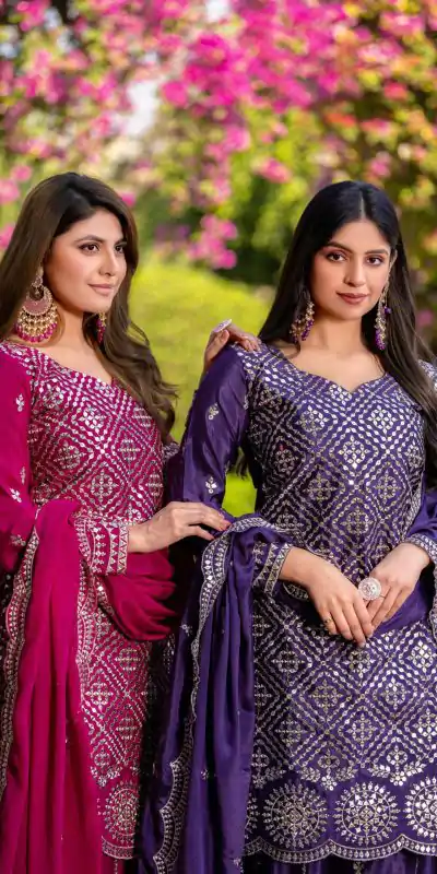Ram 098 Rani Pink Color Chinon Thread Sequence Work Salwar Suit Casual, Wedding, Festive, Events . Expected Delivery  4-6 Working Days @2349/- only  | Casual Suits, Jump Suits, Creative suits, Designer Suits, Palazzo Suits, Party Wear Suits, Patiala Suits, Salwar suit, Straight Suits