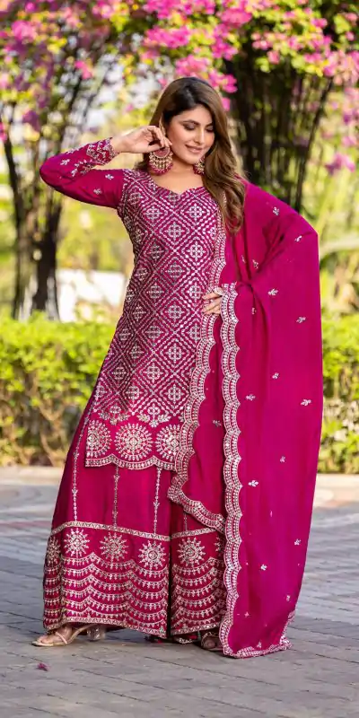 Ram 098 Rani Pink Color Chinon Thread Sequence Work Salwar Suit Casual, Wedding, Festive, Events . Expected Delivery  4-6 Working Days @2349/- only  | Casual Suits, Jump Suits, Creative suits, Designer Suits, Palazzo Suits, Party Wear Suits, Patiala Suits, Salwar suit, Straight Suits